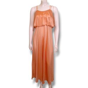 Vtg Cattani Of California Tiered Ruffle Nightgown-Size XS-1970s-Maxi-Slip Dress